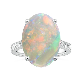 18.06x14.96x4.73mm AAAA Prong-Set GIA Certified Solitaire Oval Opal Reverse Tapered Ring with Leaf Motifs in 18K White Gold