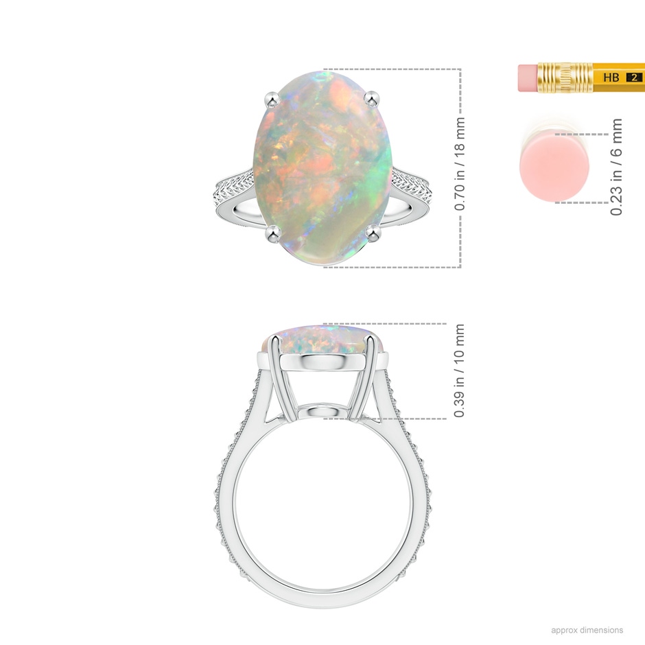 18.06x14.96x4.73mm AAAA Prong-Set GIA Certified Solitaire Oval Opal Reverse Tapered Ring with Leaf Motifs in 18K White Gold ruler