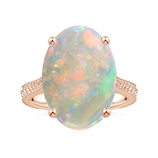 18.06x14.96x4.73mm AAAA Prong-Set GIA Certified Solitaire Oval Opal Reverse Tapered Ring with Leaf Motifs in Rose Gold