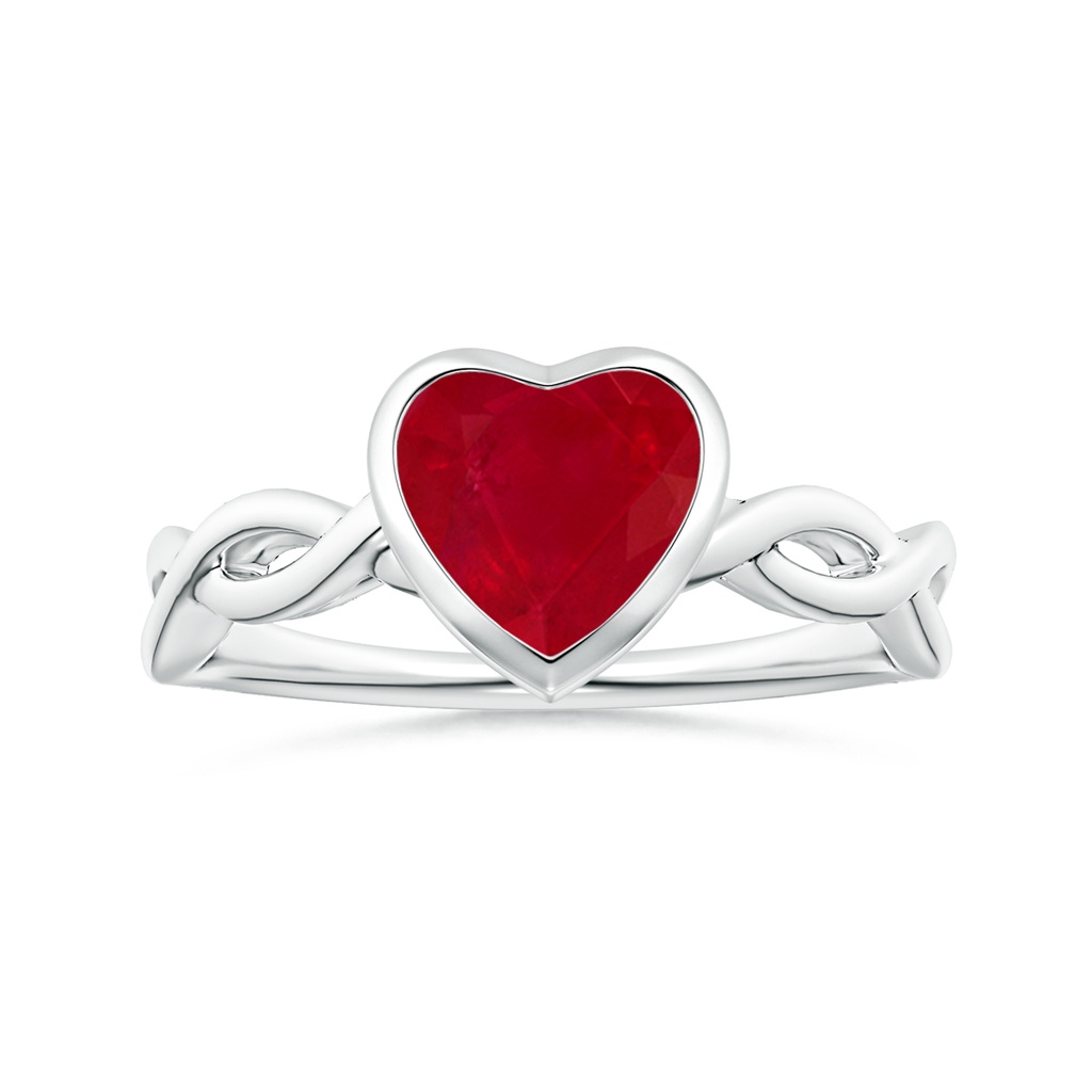 8.15x8.91x5.39mm AA Bezel-Set GIA Certified Solitaire Heart-Shaped Ruby Twisted Shank Ring  in 18K White Gold
