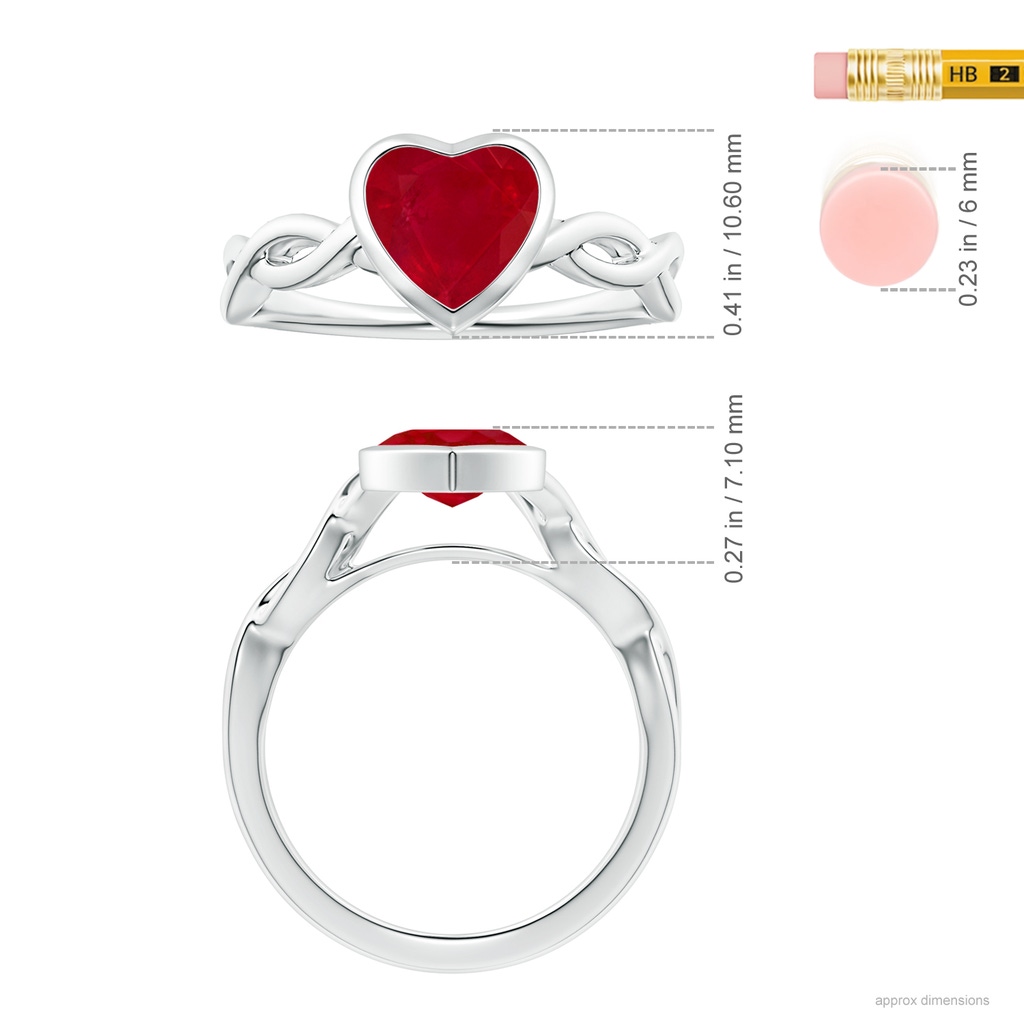 8.15x8.91x5.39mm AA Bezel-Set GIA Certified Solitaire Heart-Shaped Ruby Twisted Shank Ring  in 18K White Gold Ruler