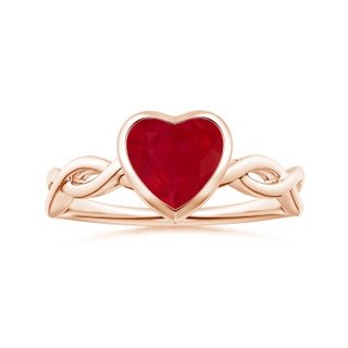 8.15x8.91x5.39mm AA Bezel-Set GIA Certified Solitaire Heart-Shaped Ruby Twisted Shank Ring  in Rose Gold
