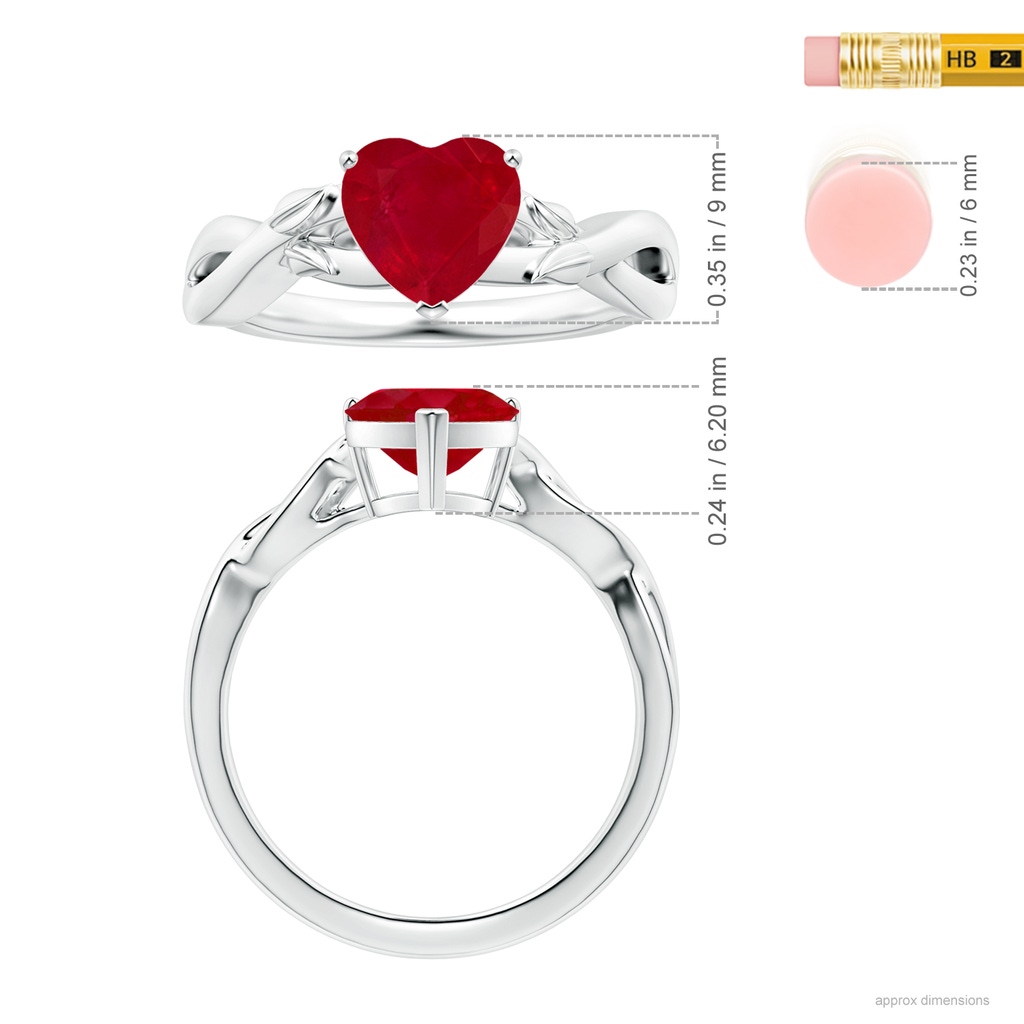 8.15x8.91x5.39mm AA Prong-Set GIA Certified Solitaire Heart-Shaped Ruby Nature Inspired Ring  in 18K White Gold Ruler