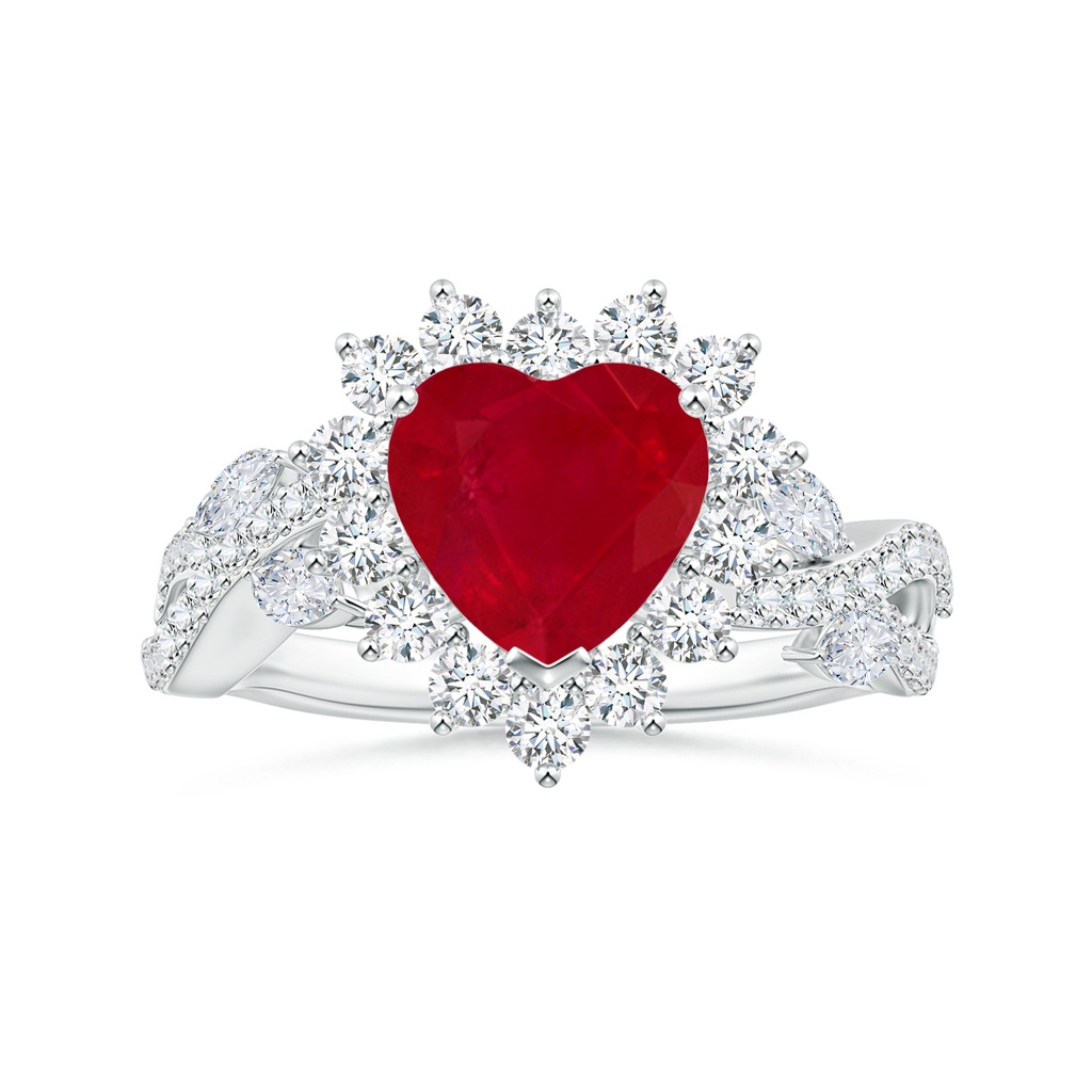8.15x8.91x5.39mm AA Princess Diana Inspired GIA Certified Heart-Shaped Ruby Ring with Halo in 18K White Gold