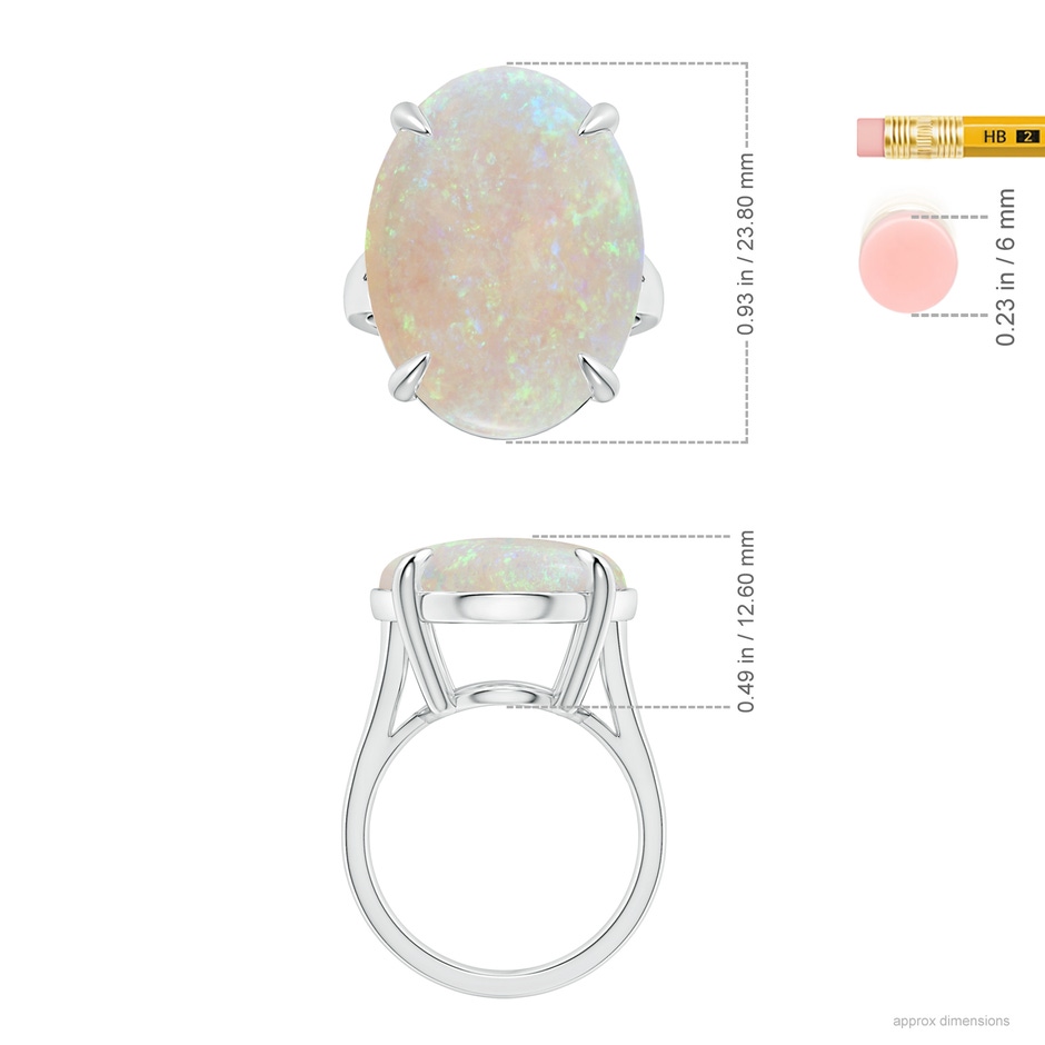 23.81x16.43x7.89mm AA Claw-Set GIA Certified Solitaire Oval Opal Ring with Split Shank in 18K White Gold ruler