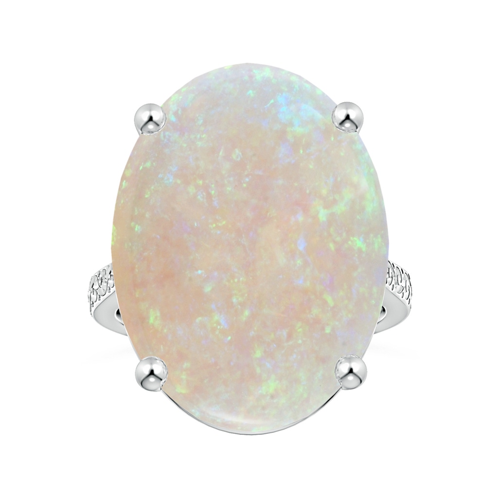 23.81x16.43x7.89mm AA Prong-Set GIA Certified Solitaire Oval Opal Reverse Tapered Ring with Scrollwork in 18K White Gold