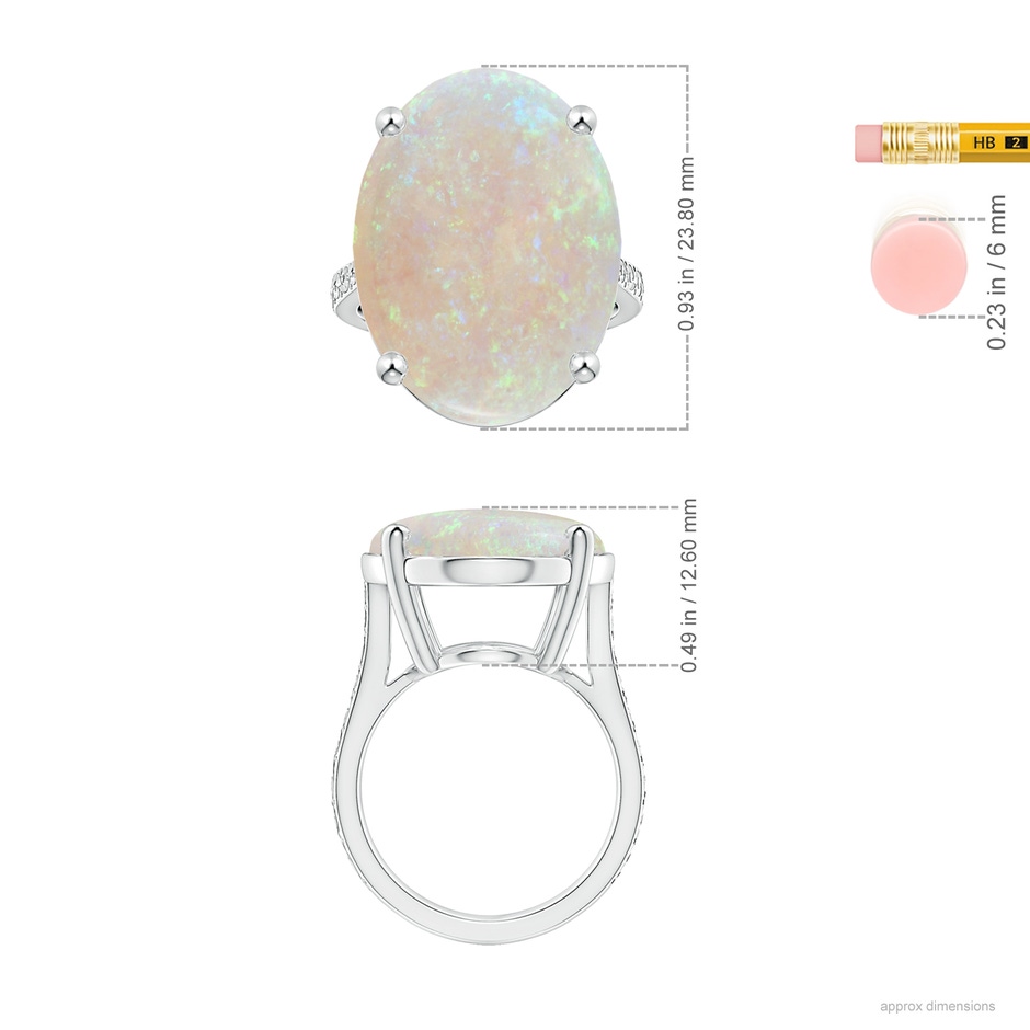 23.81x16.43x7.89mm AA Prong-Set GIA Certified Solitaire Oval Opal Reverse Tapered Ring with Scrollwork in 18K White Gold ruler