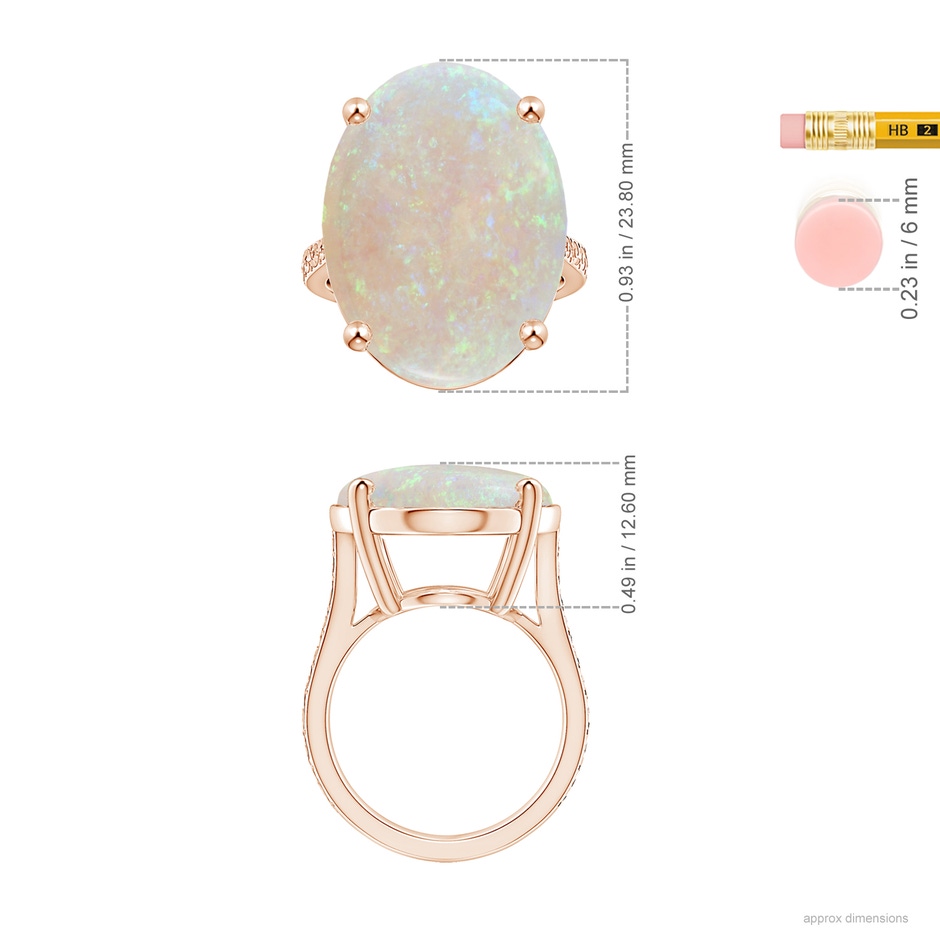 23.81x16.43x7.89mm AA Prong-Set GIA Certified Solitaire Oval Opal Reverse Tapered Ring with Scrollwork in Rose Gold ruler