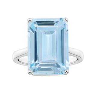 15.98x11.88x8.13mm AA Prong-Set Solitaire Emerald-Cut Aquamarine Reverse Tapered Ring in P950 Platinum