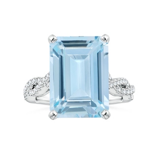 15.98x11.88x8.13mm AA Peg-Set Emerald-Cut Aquamarine Ring with Diamond Twist Shank in White Gold