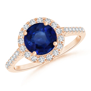 7.73x7.69x4.14mm AAA GIA Certified Round Sapphire Ring with Diamond Halo in 9K Rose Gold