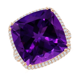 14.11x14.10x9.46mm AAAA GIA Certified Cushion Amethyst Ring with Diamond Halo in 10K Rose Gold