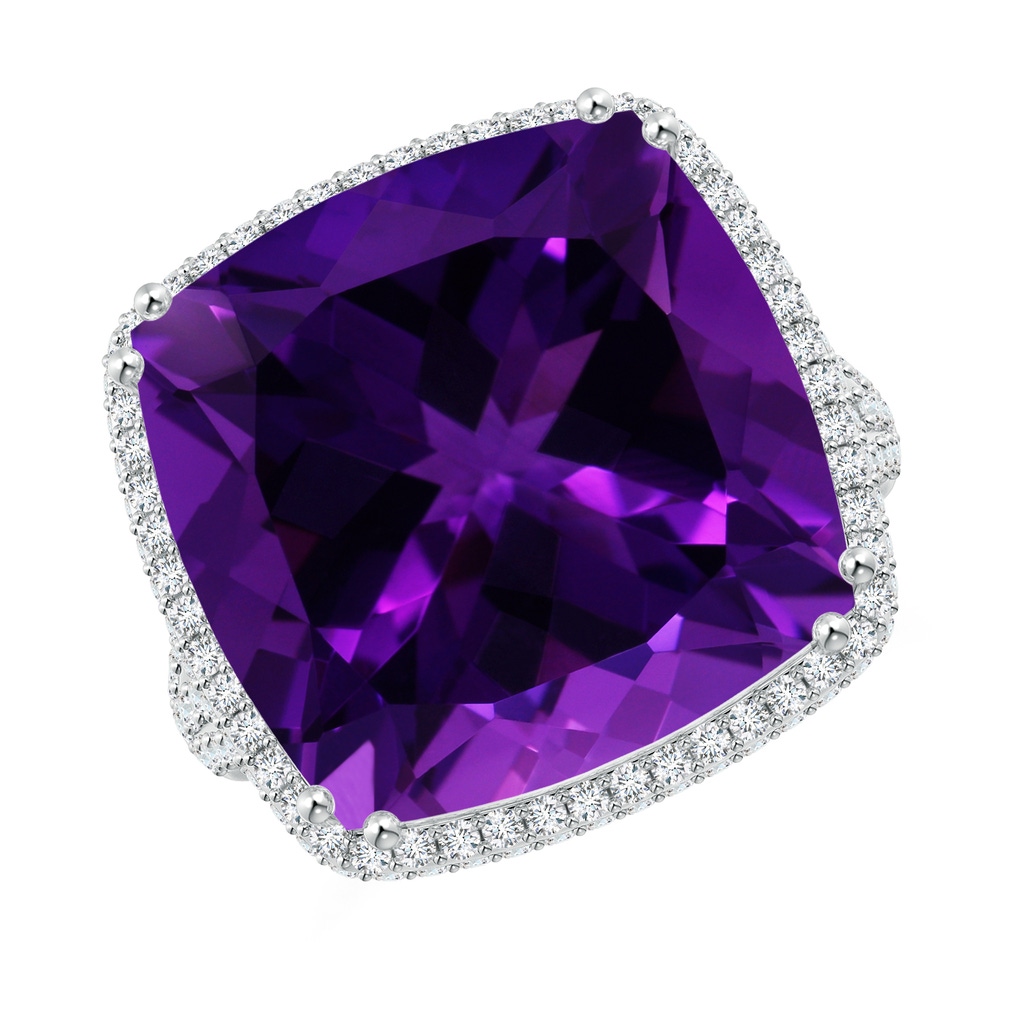 14.11x14.10x9.46mm AAAA GIA Certified Cushion Amethyst Ring with Diamond Halo in White Gold