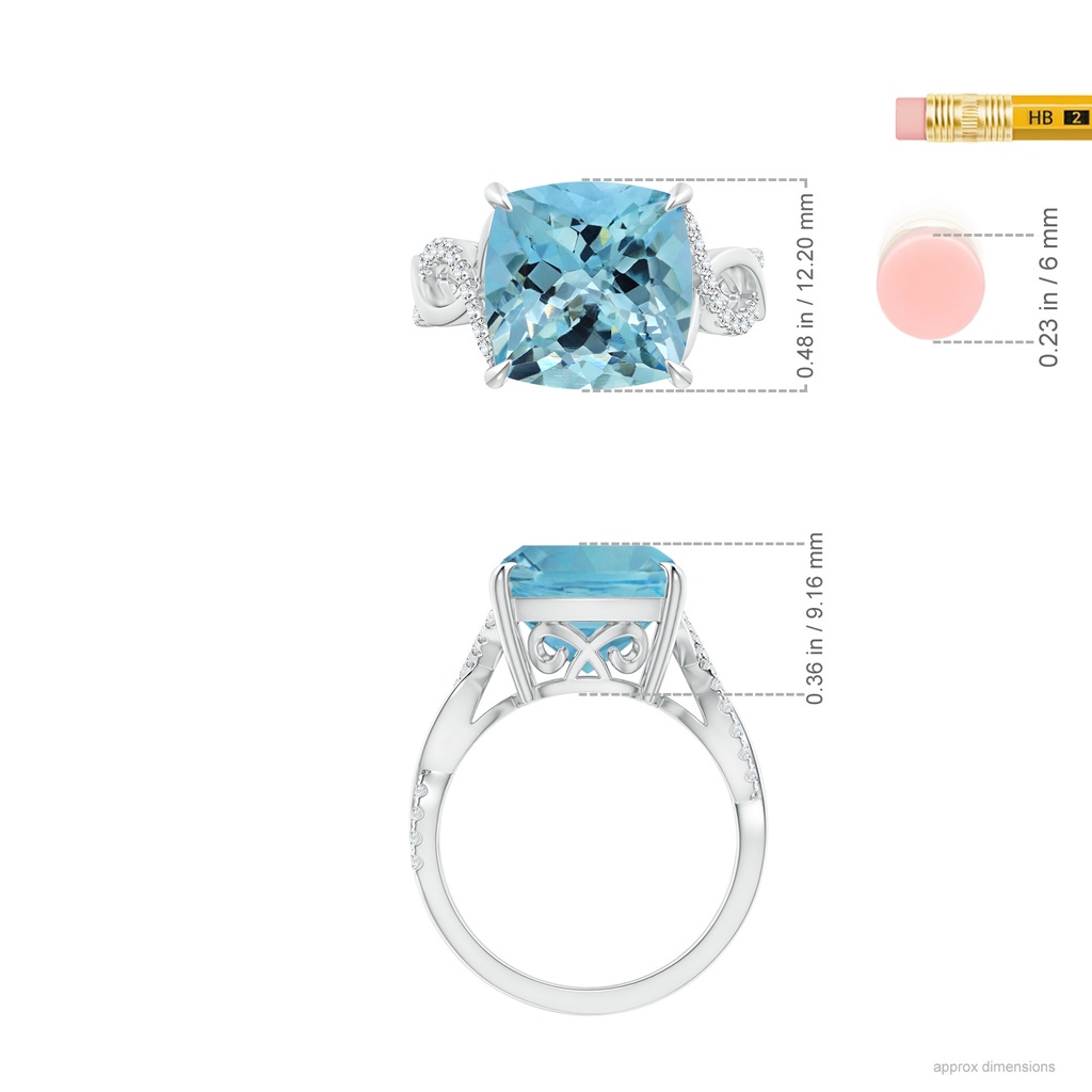 11.03x10.89x7.36mm AAA GIA Certified Aquamarine Twist Infinity Ring with Diamonds in 18K White Gold Ruler