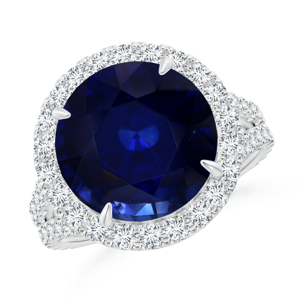 8.92x8.83x5.96mm AAA GIA Certified Round Ceylon Sapphire Split Shank Ring in 18K White Gold