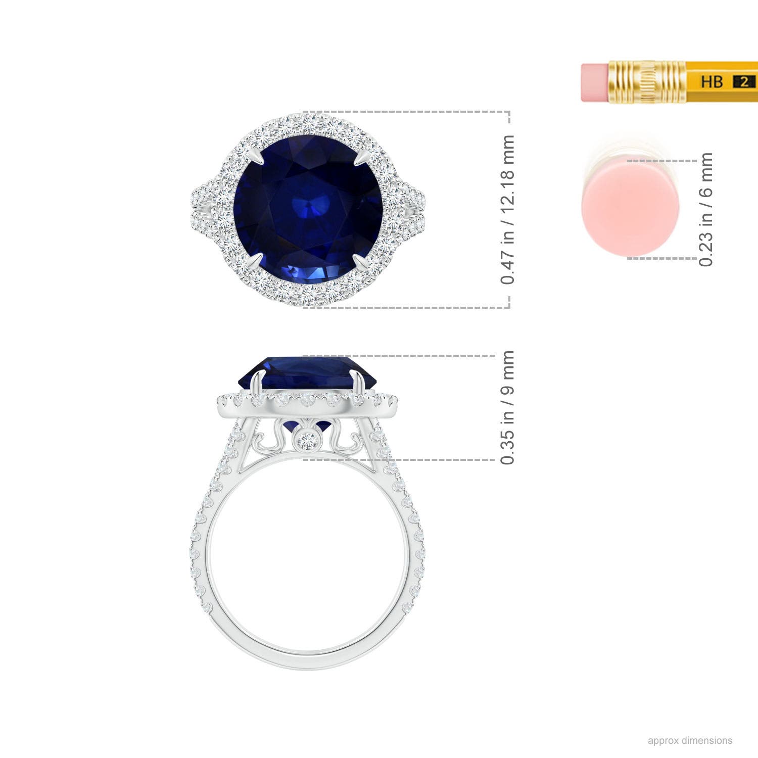8.92x8.83x5.96mm AAA GIA Certified Round Ceylon Sapphire Split Shank Ring in White Gold - ruler