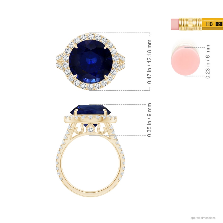 8.92x8.83x5.96mm AAA GIA Certified Round Ceylon Sapphire Split Shank Ring in Yellow Gold ruler