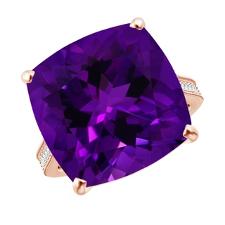 15.02x14.95x10.08mm AAA GIA Certified Cushion Amethyst Ring with Diamond in 18K Rose Gold