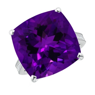 15.02x14.95x10.08mm AAA GIA Certified Cushion Amethyst Ring with Diamond in 18K White Gold