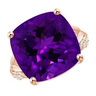 15.02x14.95x10.08mm AAA GIA Certified Cushion Amethyst Ring with Leaf Motifs in 10K Rose Gold