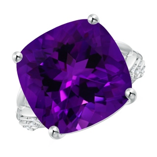 15.02x14.95x10.08mm AAA GIA Certified Cushion Amethyst Ring with Leaf Motifs in 18K White Gold