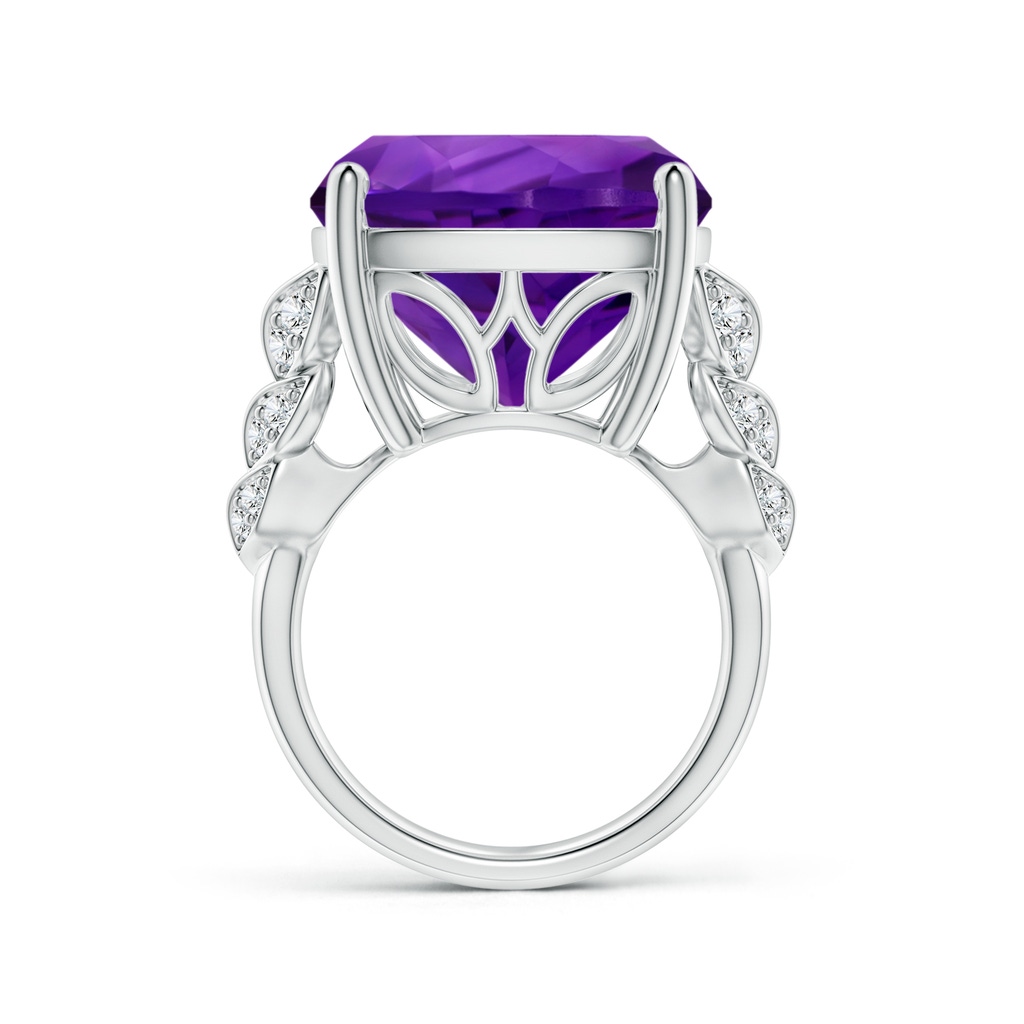 15.02x14.95x10.08mm AAA GIA Certified Cushion Amethyst Ring with Leaf Motifs in 18K White Gold - side 199