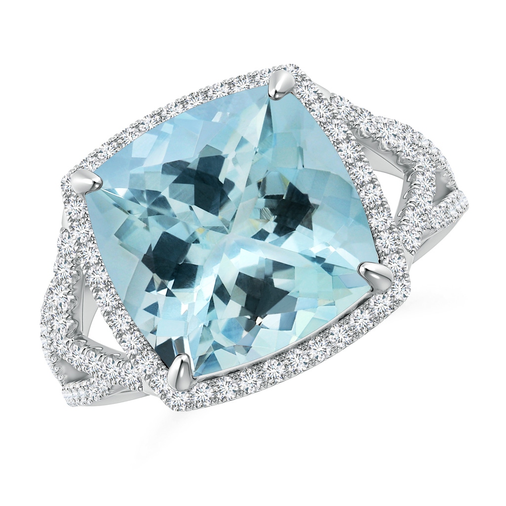 10.17x10.05x6.31mm AAA GIA Certified Cushion Aquamarine Split Shank Halo Ring in White Gold