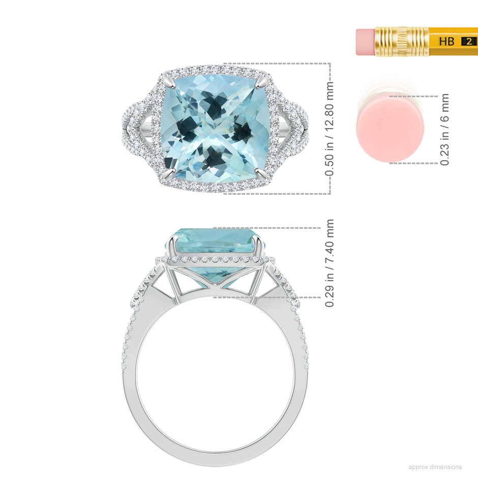 10.17x10.05x6.31mm AAA GIA Certified Cushion Aquamarine Split Shank Halo Ring in White Gold ruler