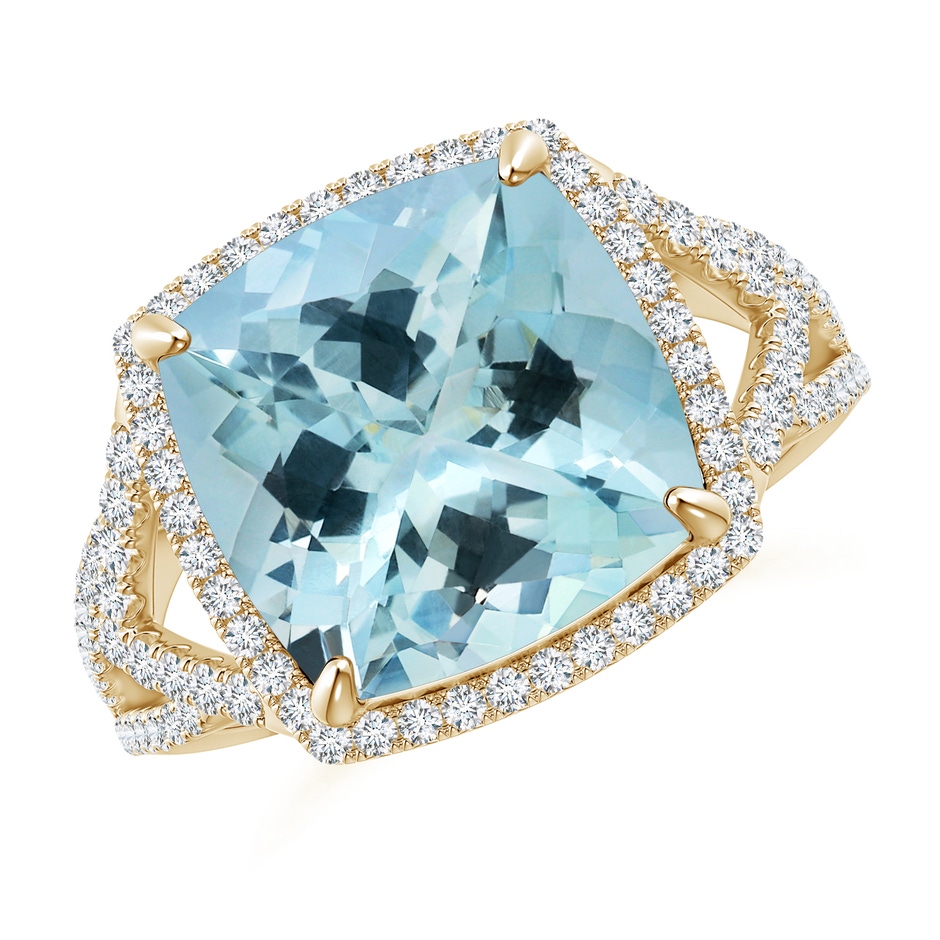 10.17x10.05x6.31mm AAA GIA Certified Cushion Aquamarine Split Shank Halo Ring in Yellow Gold 