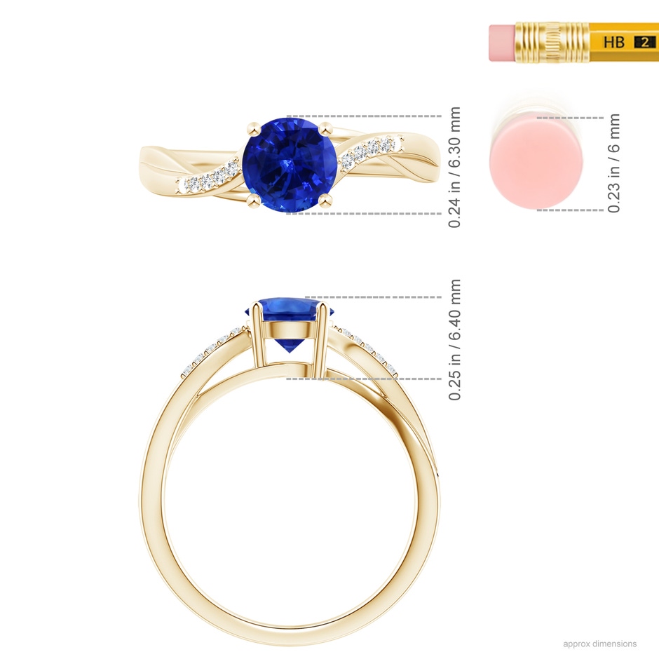 6.00x5.97x3.42mm AAAA Sapphire Twisted Split Shank Ring in Yellow Gold ruler