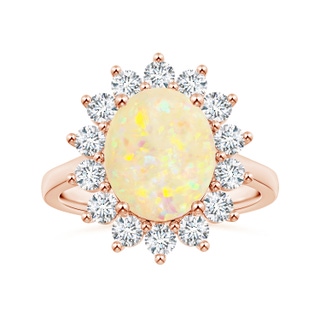 11.04x8.98x3.55mm AAAA GIA Certified Princess Diana Inspired Oval Opal Reverse Tapered Shank Ring with Halo in 18K Rose Gold