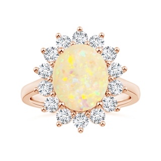 11.04x8.98x3.55mm AAAA GIA Certified Princess Diana Inspired Oval Opal Reverse Tapered Shank Ring with Halo in Rose Gold