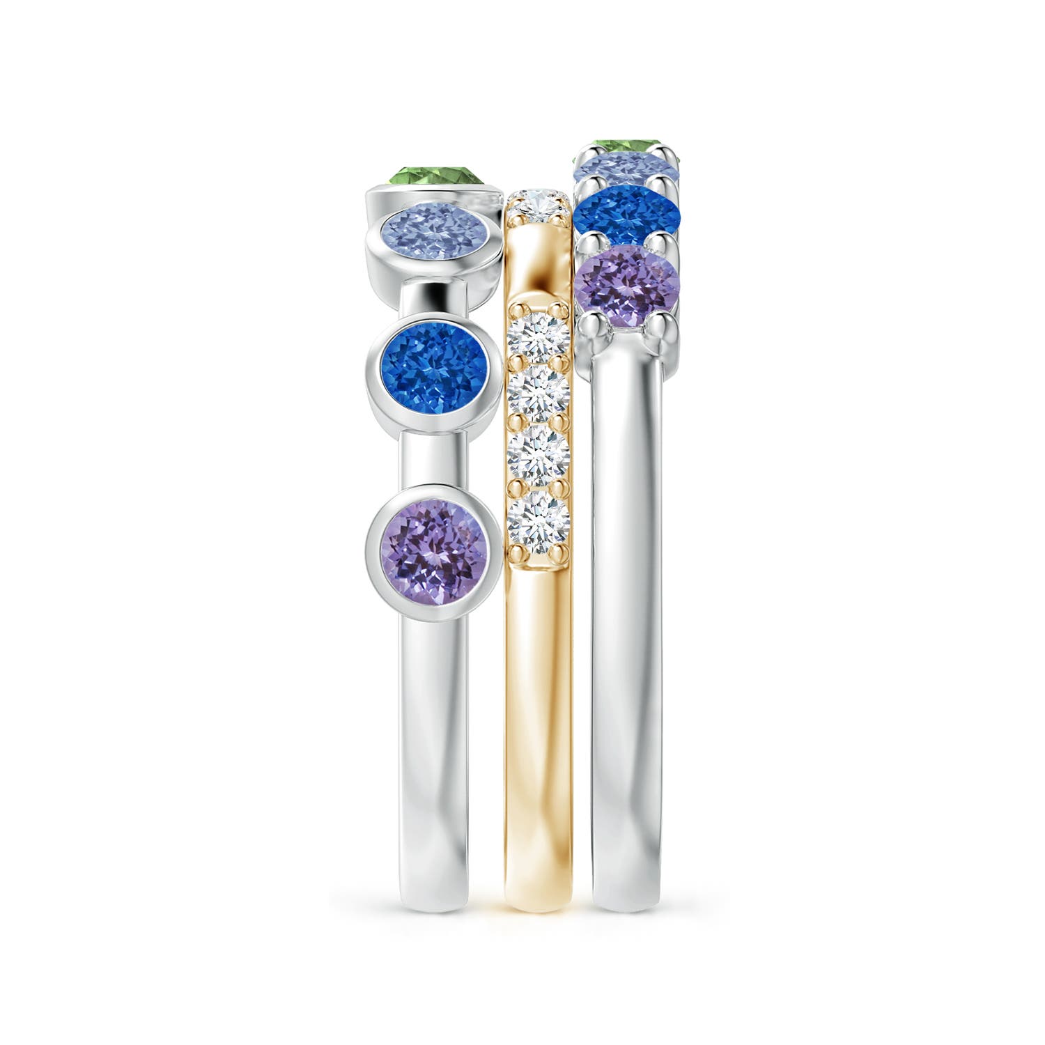 3mm AAA Spectra Multi-Sapphire and Diamond Stackable Ring Set in White Gold Yellow Gold - side 3