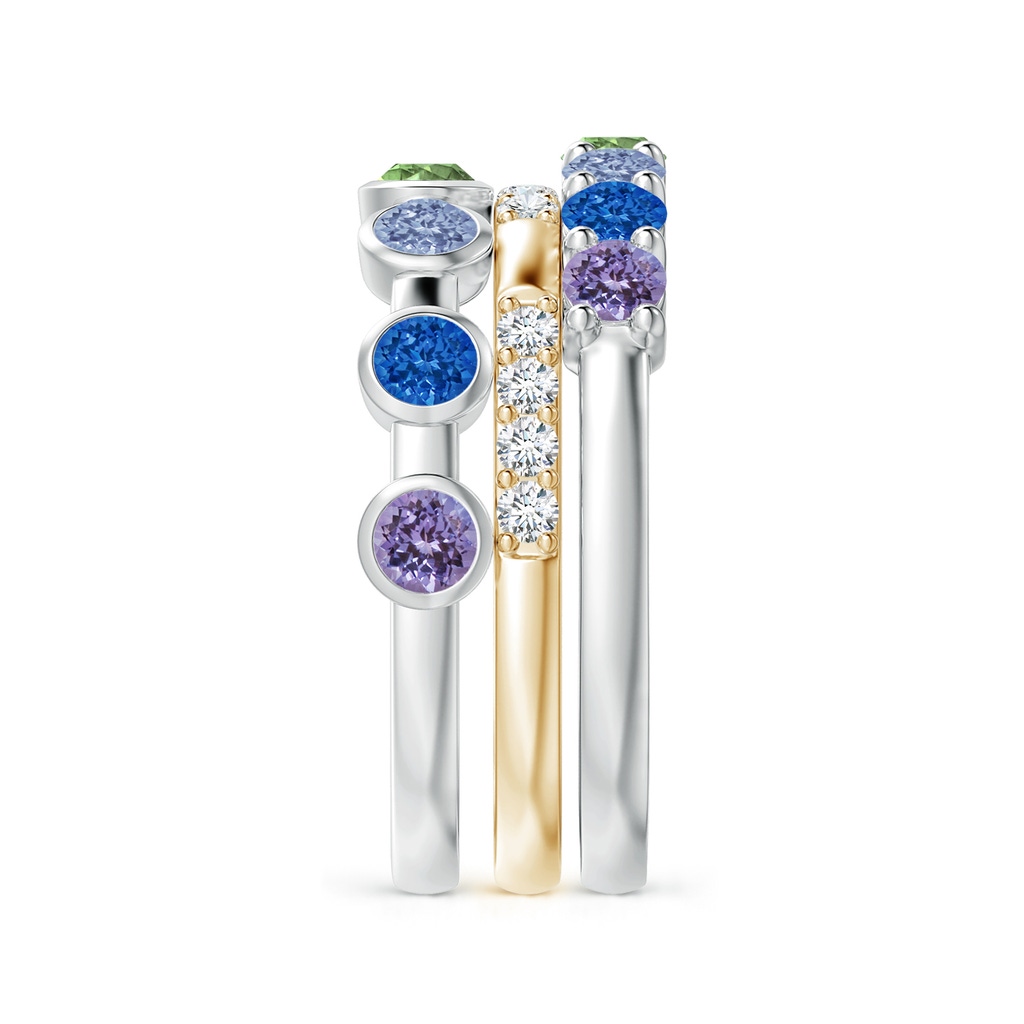 3mm AAA Spectra Multi-Sapphire and Diamond Stackable Ring Set in White Gold Yellow Gold Side 299
