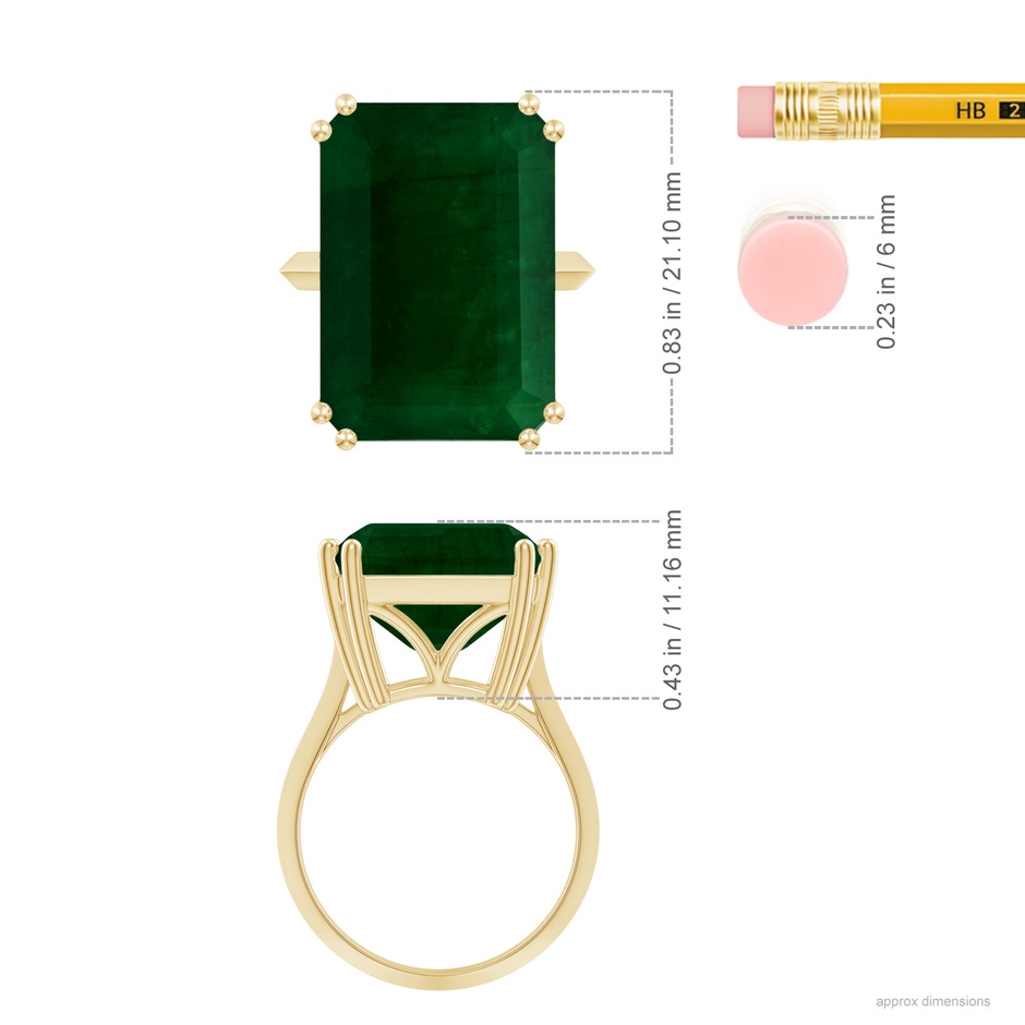 19.40x13.39x10.04mm A Double Claw-Set GIA Certified Solitaire Emerald-Cut Emerald Knife Edge Ring in 18K Yellow Gold ruler