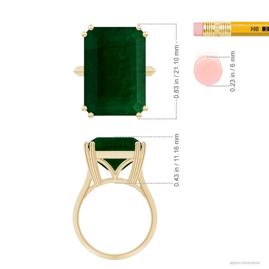 19.40x13.39x10.04mm A Double Claw-Set GIA Certified Solitaire Emerald-Cut Emerald Knife Edge Ring in Yellow Gold ruler