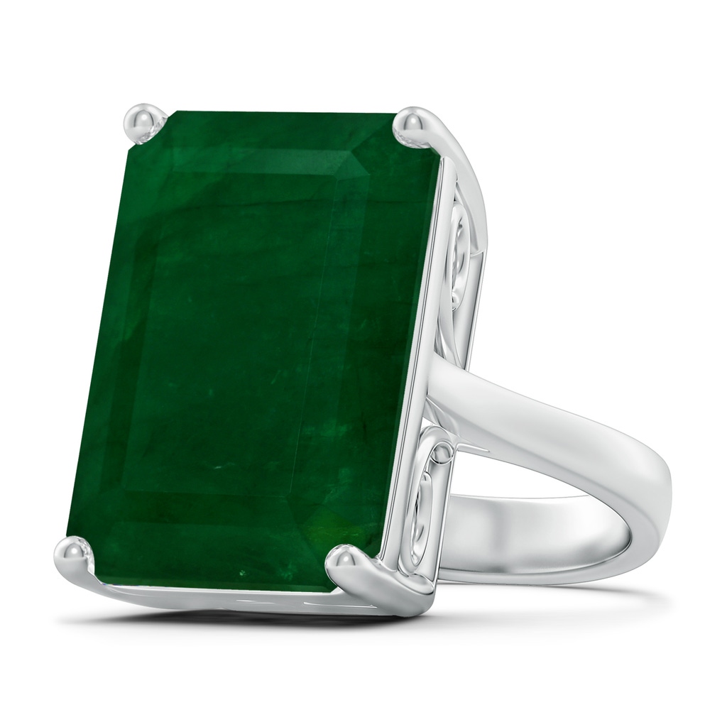 19.40x13.39x10.04mm A Prong-Set GIA Certified Solitaire Emerald-Cut Emerald Reverse Tapered Ring in P950 Platinum