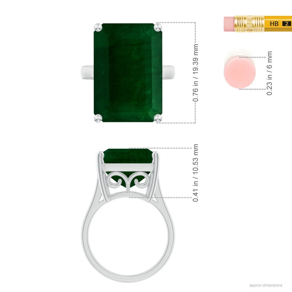 19.40x13.39x10.04mm A Prong-Set GIA Certified Solitaire Emerald-Cut Emerald Reverse Tapered Ring in P950 Platinum ruler