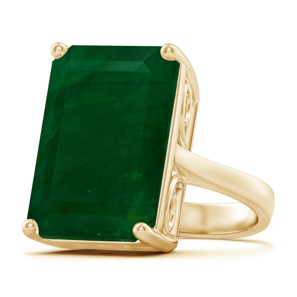 19.40x13.39x10.04mm A Prong-Set GIA Certified Solitaire Emerald-Cut Emerald Reverse Tapered Ring in Yellow Gold
