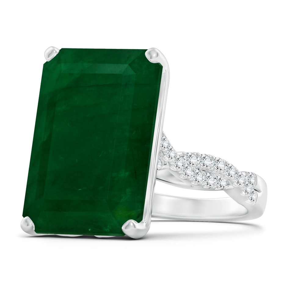 19.40x13.39x10.04mm A Peg-Set GIA Certified Emerald-Cut Emerald Ring with Diamond Twist Shank in 18K White Gold 