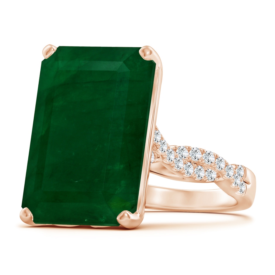19.40x13.39x10.04mm A Peg-Set GIA Certified Emerald-Cut Emerald Ring with Diamond Twist Shank in Rose Gold 