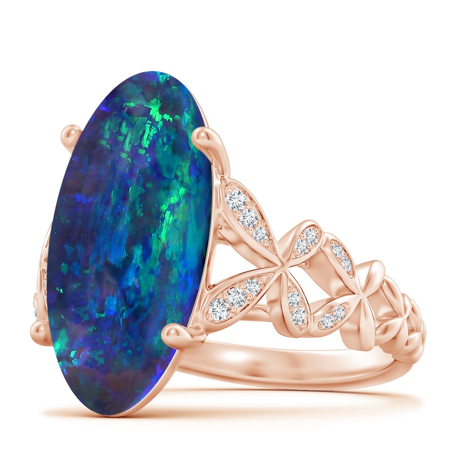 18.60x8.45x6.10mm AAAA GIA Certified Oval Black Opal Diamond studded Butterfly Cocktail Ring in 18K Rose Gold 