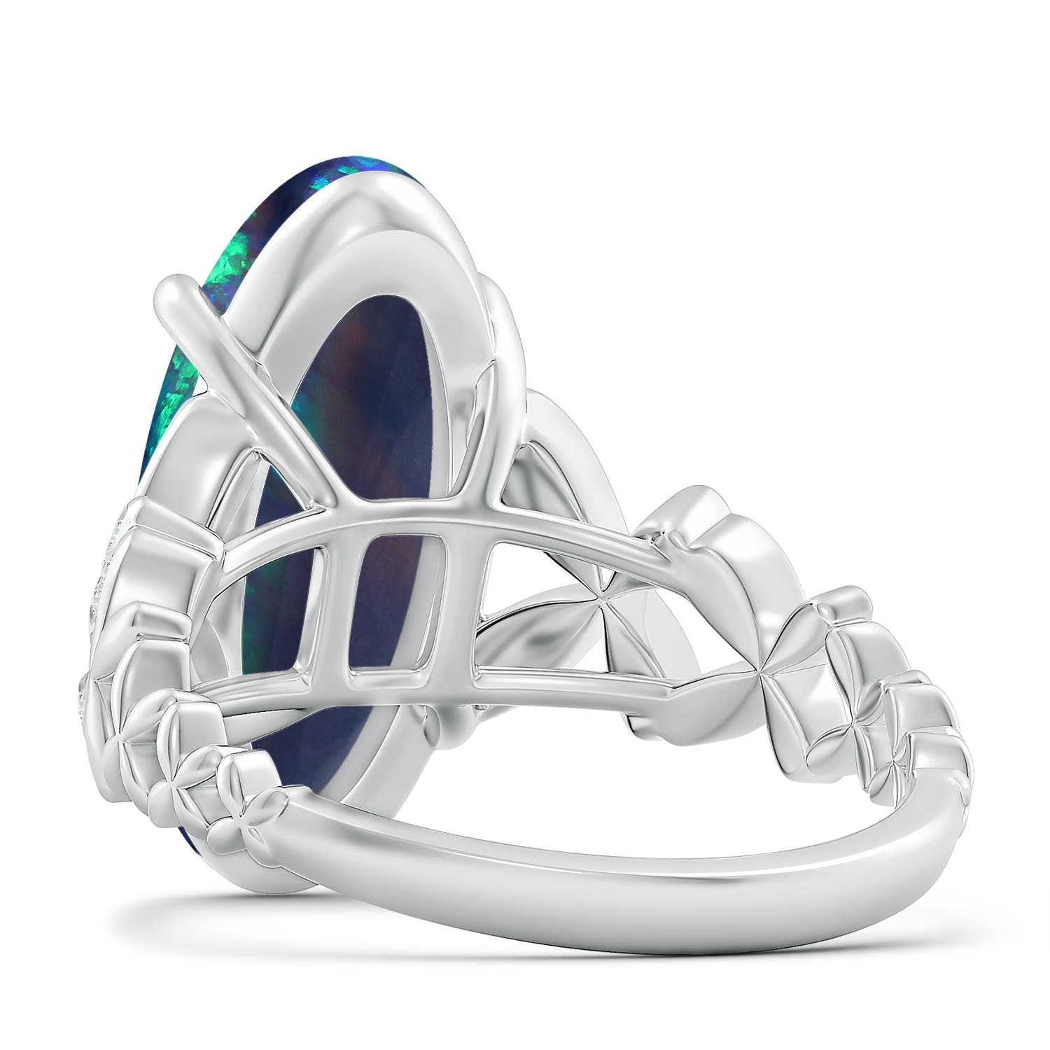 18.60x8.45x6.10mm AAAA GIA Certified Oval Black Opal Diamond studded Butterfly Cocktail Ring in P950 Platinum - side 7