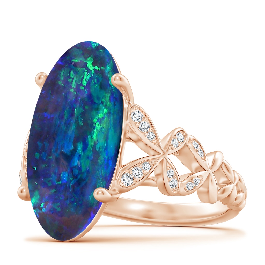 18.60x8.45x6.10mm AAAA GIA Certified Oval Black Opal Diamond studded Butterfly Cocktail Ring in Rose Gold