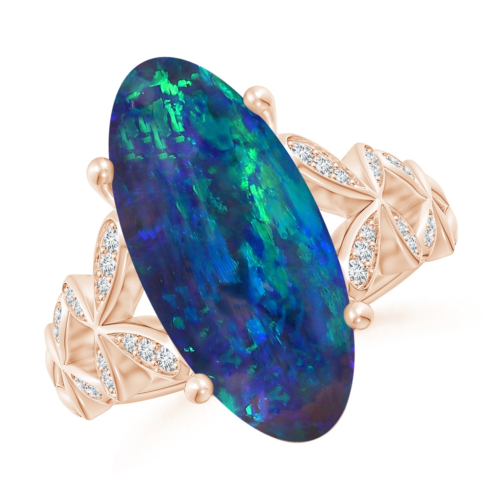 18.60x8.45x6.10mm AAAA GIA Certified Oval Black Opal Diamond studded Butterfly Cocktail Ring in Rose Gold Side 199