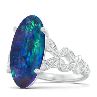 18.60x8.45x6.10mm AAAA GIA Certified Oval Black Opal Diamond studded Butterfly Cocktail Ring in White Gold