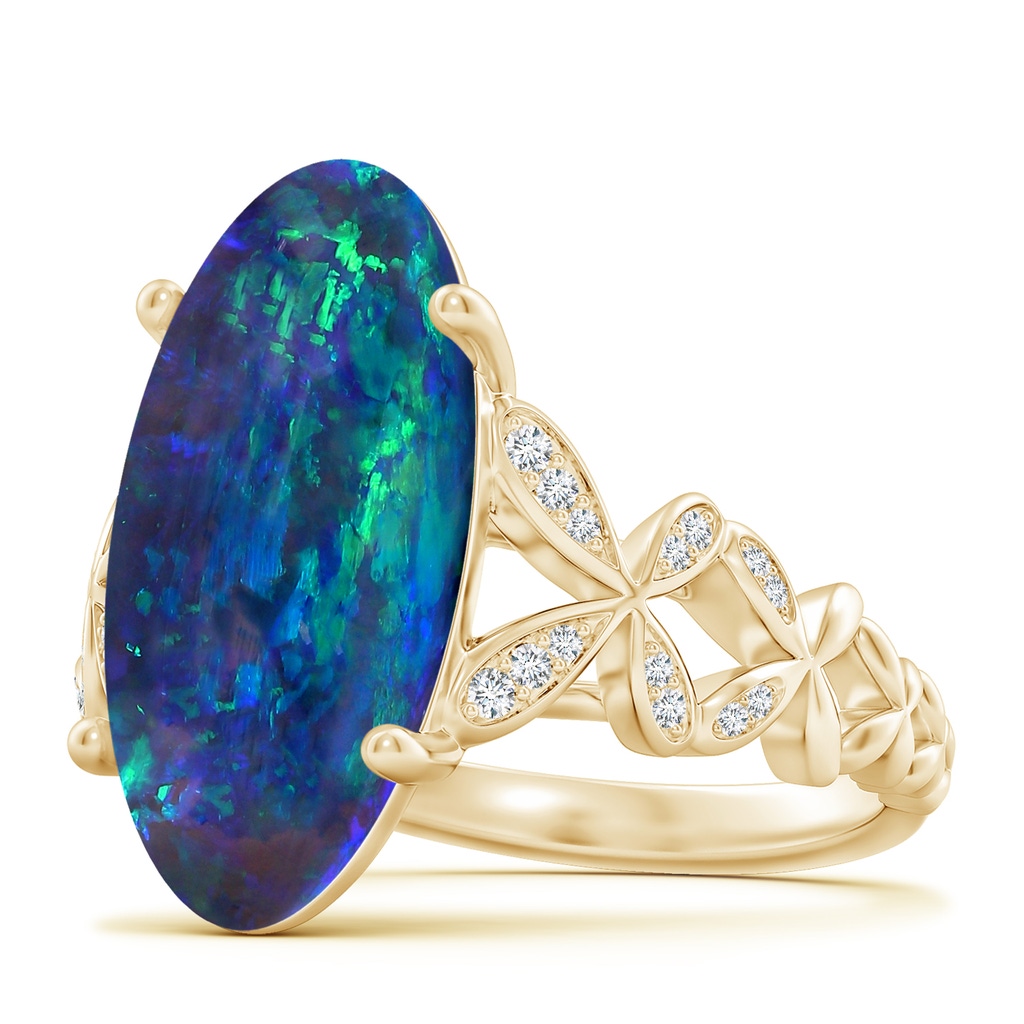 18.60x8.45x6.10mm AAAA GIA Certified Oval Black Opal Diamond studded Butterfly Cocktail Ring in Yellow Gold