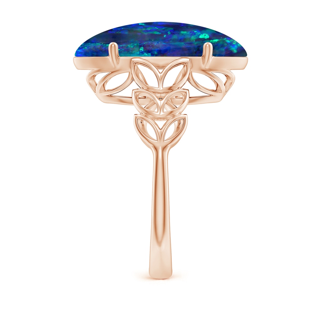 18.60x8.45x6.10mm AAAA GIA Certified Black Opal Ring with Leaf Motifs. in Rose Gold Side 499
