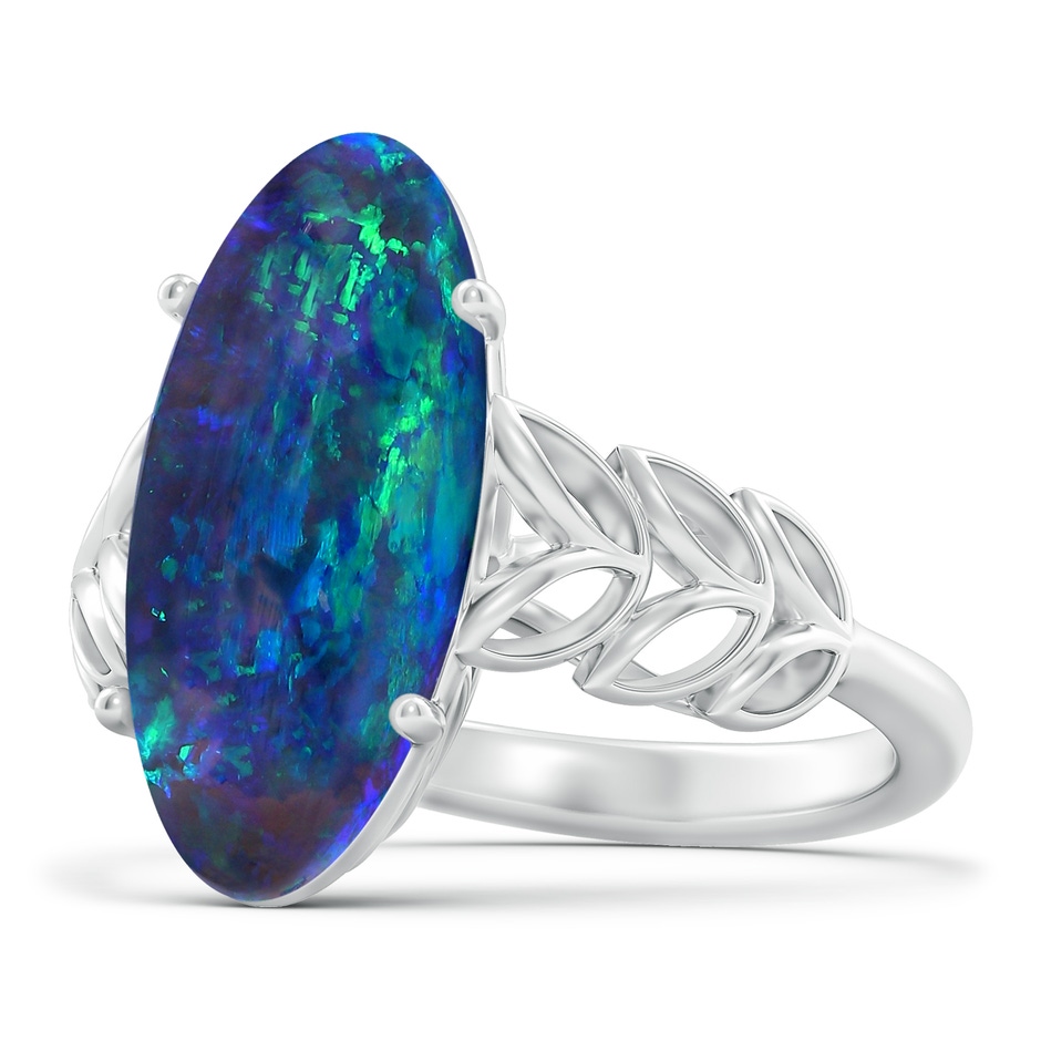 18.60x8.45x6.10mm AAAA GIA Certified Black Opal Ring with Leaf Motifs. in White Gold 