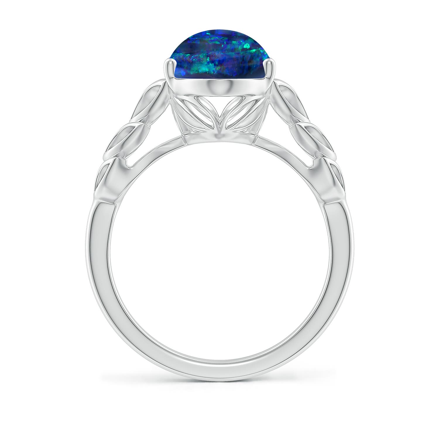 GIA Certified Black Opal Ring with Leaf Motifs